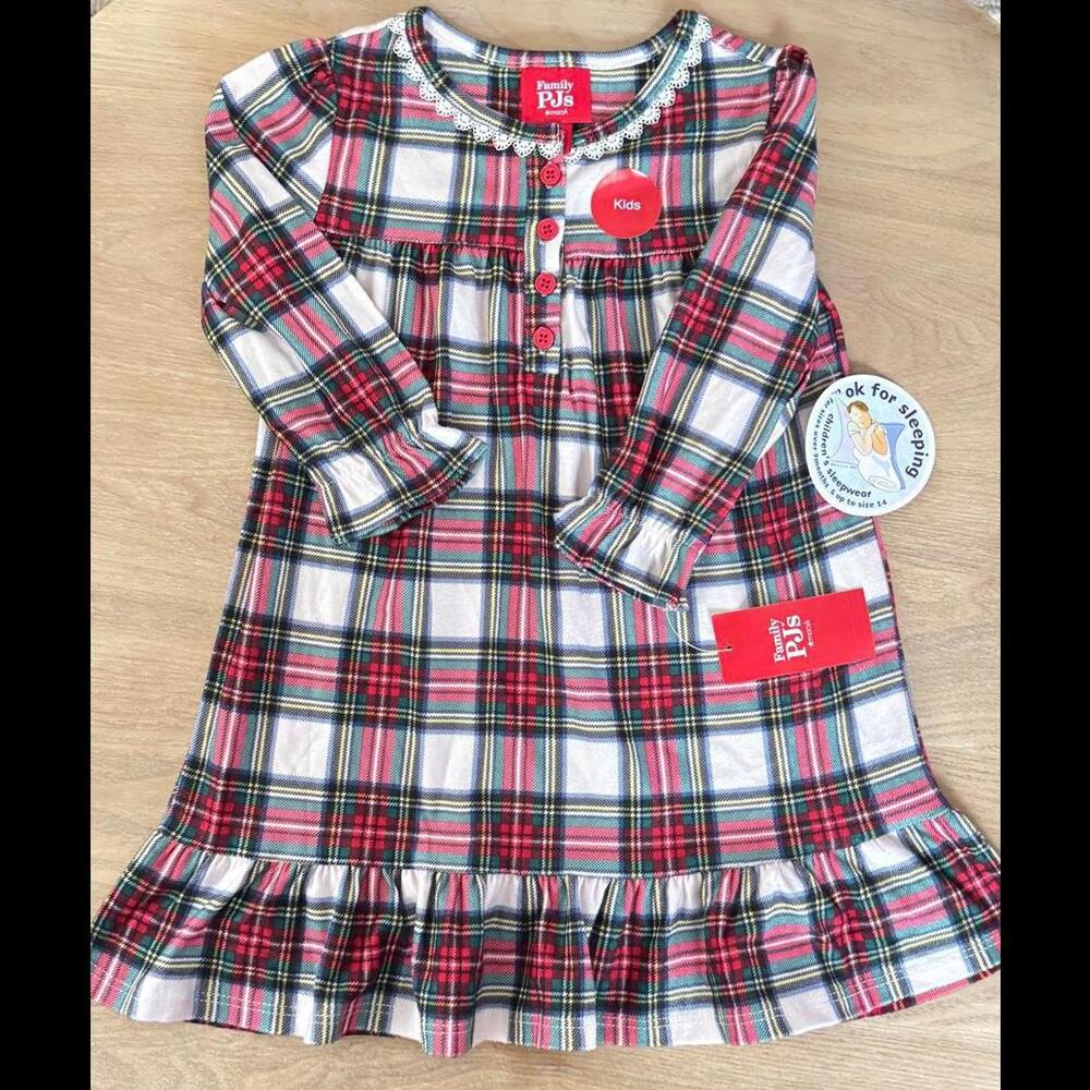Macy's Family PJ Stewart Plaid Long Sleeve Sleep Dress Girl Size 2T/3T